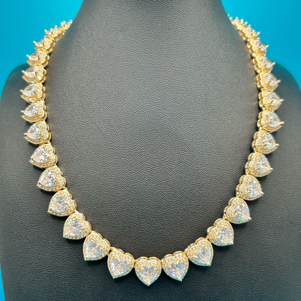 Two Tone Triple Cross Rose Gold & Silver 24inch Baguette Iced Out Necklace